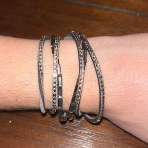 Suede Wrap Bracelet with Beading and Button Clasp